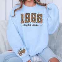 Personalized 1966 Limited Edition Sweatshirt, Custom Chapter 60 Hoodie, Leopard Print Birthday Pullover, 60th Birthday Gift, Front Sleeve