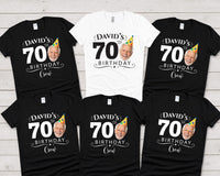 Personalized 70th Birthday Shirt, Custom Photo Birthday Tee, Matching Family Party Crew Shirts, Milestone Celebration Outfit, Gift for Dad