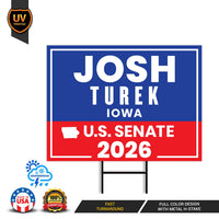 Josh Turek For Iowa Senate 2026 Yard Sign, Corrugated Plastic Senate Elections, Race Red White & Blue Yard Sign with Metal H-Stake