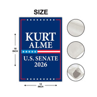 Kurt Alme For Montana Senate 2026 Garden Flag, Double Sided, 2026 Senate Flag, Elections Flag, Anti-Trump, Race Red White Blue Flag