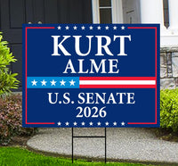 Kurt Alme For Montana Senate 2026 Yard Sign, Corrugated Plastic Senate Elections, Race Red White & Blue Yard Sign with Metal H-Stake