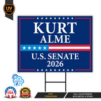 Kurt Alme For Montana Senate 2026 Yard Sign, Corrugated Plastic Senate Elections, Race Red White & Blue Yard Sign with Metal H-Stake