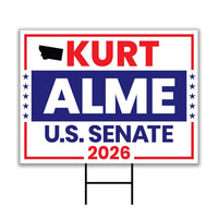 Kurt Alme For Montana Senate 2026 Yard Sign, Corrugated Plastic Senate Elections, Race Red White & Blue Yard Sign with Metal H-Stake