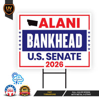 Alani Bankhead For Montana Senate 2026 Yard Sign, Corrugated Plastic Senate Elections, Race Red White & Blue Yard Sign with Metal H-Stake