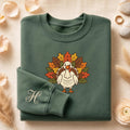 Personalized Turkey Embroidered Sweatshirt, Thanksgiving Hoodie, Custom Initial Shirt, Holiday Crewneck, Fall Gift for Mom and Grandma