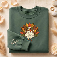 Personalized Turkey Embroidered Sweatshirt, Thanksgiving Hoodie, Custom Initial Shirt, Holiday Crewneck, Fall Gift for Mom and Grandma