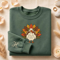 Personalized Turkey Embroidered Sweatshirt, Thanksgiving Hoodie, Custom Initial Shirt, Holiday Crewneck, Fall Gift for Mom and Grandma