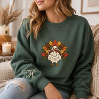 Personalized Turkey Embroidered Sweatshirt, Thanksgiving Hoodie, Custom Initial Shirt, Holiday Crewneck, Fall Gift for Mom and Grandma
