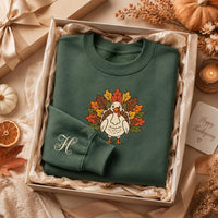 Personalized Turkey Embroidered Sweatshirt, Thanksgiving Hoodie, Custom Initial Shirt, Holiday Crewneck, Fall Gift for Mom and Grandma