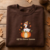 Fall Goose Embroidered Sweatshirt, Off to Chase Leaves Hoodie, Cute Autumn Goose Shirt, Festive Shirt, Cute Fall Gift for Goose Lovers