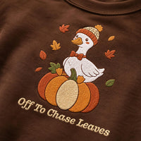 Fall Goose Embroidered Sweatshirt, Off to Chase Leaves Hoodie, Cute Autumn Goose Shirt, Festive Shirt, Cute Fall Gift for Goose Lovers