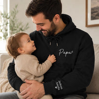 Personalized Dad Embroidered Hoodie, Custom Papa Sweatshirt, Kids Names on Sleeve Shirt, Wear My Heart Crewneck, New Dad Gift for Him