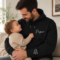 Personalized Dad Embroidered Hoodie, Custom Papa Sweatshirt, Kids Names on Sleeve Shirt, Wear My Heart Crewneck, New Dad Gift for Him