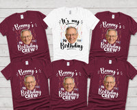 Personalized 70th Birthday Photo Shirt, Custom Face Birthday Crew Tee, Matching Family Party Outfit, Born in 1956 Shirt, Gift for Him
