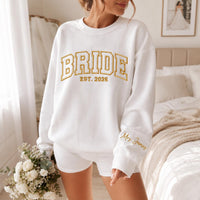 Personalized Bride Embroidered Sweatshirt, Custom Mrs Sleeve Hoodie, Est 2026 Bridal Crewneck, Bridal Party Shirt, Bride Gift for Her