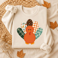 Thanksgiving Turkey Sweatshirt, Retro Patterned Turkey Crewneck, Cute Fall Graphic Pullover, Friendsgiving Outfit, Thanksgiving Gift