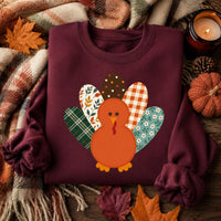 Thanksgiving Turkey Sweatshirt, Retro Patterned Turkey Crewneck, Cute Fall Graphic Pullover, Friendsgiving Outfit, Thanksgiving Gift