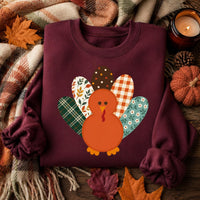 Thanksgiving Turkey Sweatshirt, Retro Patterned Turkey Crewneck, Cute Fall Graphic Pullover, Friendsgiving Outfit, Thanksgiving Gift