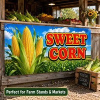 Sweet Corn Vinyl Banner, Fresh Produce Farm Stand Display, Waterproof Roadside Market Banner, Outdoor Shop Sign, Small Business Sign
