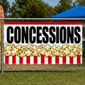 Concessions Popcorn Vinyl Banner Sign, Red White Snack Bar Decor, Waterproof Grommet Display, Event Table Banner, Vendor Booth Sign