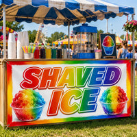 Shaved Ice Vinyl Banner Sign, Rainbow Snow Cone Stand Decor, Waterproof Outdoor Display, Vendor Booth Banner, Outdoor Advertising Sign