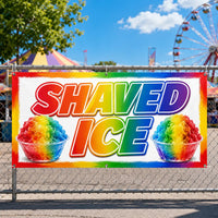 Shaved Ice Vinyl Banner Sign, Rainbow Snow Cone Stand Decor, Waterproof Outdoor Display, Vendor Booth Banner, Outdoor Advertising Sign