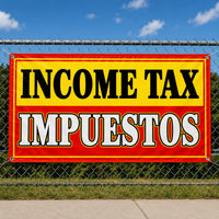 Income Tax Impuestos Vinyl Banner, Bilingual Tax Preparation Sign, Waterproof Outdoor Display, Trade Show Display, Business Banner Sign