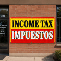 Income Tax Impuestos Vinyl Banner, Bilingual Tax Preparation Sign, Waterproof Outdoor Display, Trade Show Display, Business Banner Sign