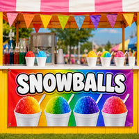 Rainbow Snowballs Vinyl Banner Sign, Shaved Ice Stand Display, Waterproof Grommet Display, Vendor Booth Banner, Outdoor Advertising Sign