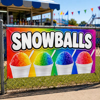 Rainbow Snowballs Vinyl Banner Sign, Shaved Ice Stand Display, Waterproof Grommet Display, Vendor Booth Banner, Outdoor Advertising Sign