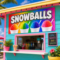 Rainbow Snowballs Vinyl Banner Sign, Shaved Ice Stand Display, Waterproof Grommet Display, Vendor Booth Banner, Outdoor Advertising Sign