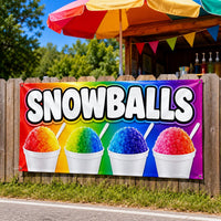 Rainbow Snowballs Vinyl Banner Sign, Shaved Ice Stand Display, Waterproof Grommet Display, Vendor Booth Banner, Outdoor Advertising Sign