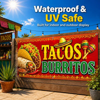 Tacos Burritos Vinyl Banner Sign, Mexican Food Restaurant Decor, Waterproof Outdoor Display, Storefront Vinyl Sign, Market Booth Banner