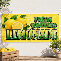 Fresh Squeezed Lemonade Vinyl Banner, Bright Yellow Drink Stand Sign, Waterproof Outdoor Display, Event Table Banner, Small Business Sign