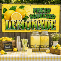 Fresh Squeezed Lemonade Vinyl Banner, Bright Yellow Drink Stand Sign, Waterproof Outdoor Display, Event Table Banner, Small Business Sign