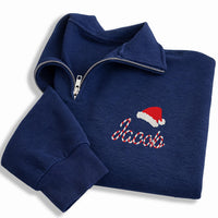 Personalized Christmas Embroidered Quarter Zip Sweatshirt, Custom Name Pullover, Festive Embroidered Top, Candy Cane Name, Christmas Gift