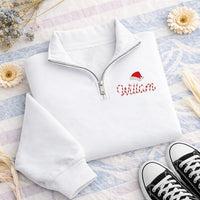 Personalized Christmas Embroidered Quarter Zip Sweatshirt, Custom Name Pullover, Festive Embroidered Top, Candy Cane Name, Christmas Gift