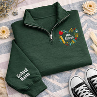 Personalized Teacher Embroidered Quarter Zip Sweatshirt, Custom Name Pullover, School Staff Apparel, Classroom Layer, Teacher Gift