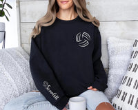 Personalized Volleyball Sweatshirt, Custom Name Crewneck, Minimal Sports Team Pullover, Volleyball Player Gift, Team Mom Gift, Front Sleeve