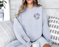 Personalized Volleyball Sweatshirt, Custom Name Crewneck, Minimal Sports Team Pullover, Volleyball Player Gift, Team Mom Gift, Front Sleeve