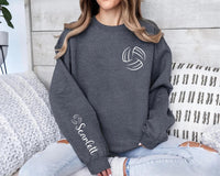 Personalized Volleyball Sweatshirt, Custom Name Crewneck, Minimal Sports Team Pullover, Volleyball Player Gift, Team Mom Gift, Front Sleeve