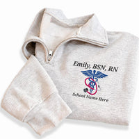 Personalized Nurse Embroidered Quarter Zip Sweatshirt, Custom Name Pullover, Scrub Layering Top, RN Graduation Gift, New Nurse Gift