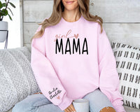 Personalized Girl Mama Sweatshirt, Custom Kids' Names Sleeve Crewneck, Cozy Pink Heart Mom Pullover, Mother's Day Outfit, Gift for Mom