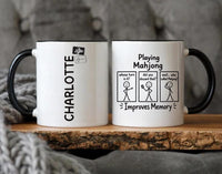 Personalized Mahjong Coffee Mug, Custom Name Coffee Cup, Playing Mahjong Improves Memory Design, Funny Office Mug, Funny Gift for Player