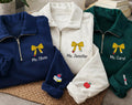 Personalized Teacher Embroidered Quarter Zip Sweatshirt, Custom Name Pullover, Pencil Bow Classroom Top, Educator Outfit, Teacher Gift