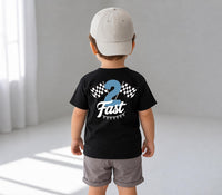Personalized Two Fast Birthday Shirt, Custom Race Car 2nd Birthday Tee, Front Back Toddler Shirt, Racing Party Outfit, Gift for 2 Year Old