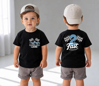 Personalized Two Fast Birthday Shirt, Custom Race Car 2nd Birthday Tee, Front Back Toddler Shirt, Racing Party Outfit, Gift for 2 Year Old