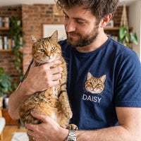 Custom Pet Portrait Embroidered Shirt, Personalized Pet Name Hoodie, Cat Lover Sweatshirt, Memorial Keepsake Tee, Gift for Cat Lover