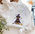 Personalized Halloween Dog Embroidered Sweatshirt, Custom Pet Name Hoodie, Witch Puppy Long Sleeve Shirt, Cute Dog Hoodie, Fur Mama Gift