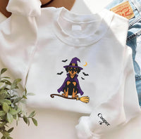 Personalized Halloween Dog Embroidered Sweatshirt, Custom Pet Name Hoodie, Witch Puppy Long Sleeve Shirt, Cute Dog Hoodie, Fur Mama Gift